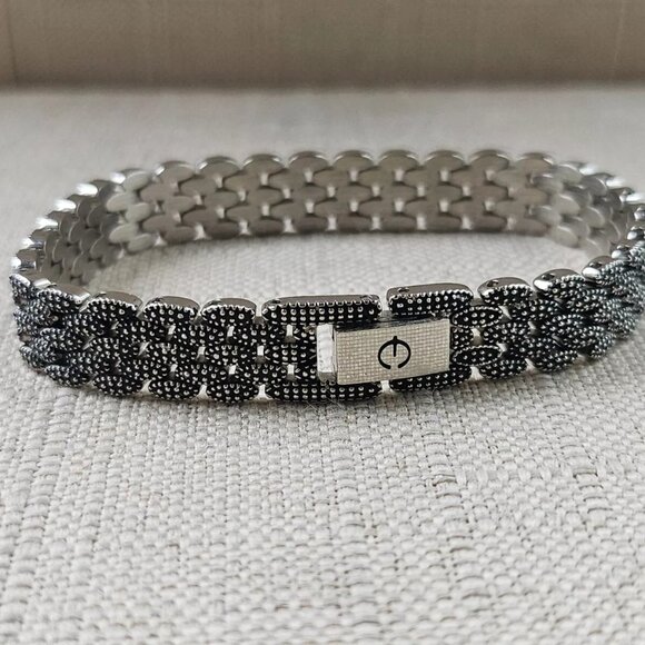 Elgin Bracelet Black Tone Chain Gold Tone small crystal Accent Size 6.5 inches - Picture 11 of 11